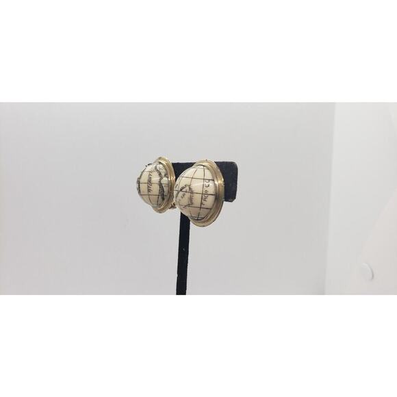 Vintage Earrings Clip 60s World Globe Travel Earth Souvenir Signed Marvella - Picture 3 of 10